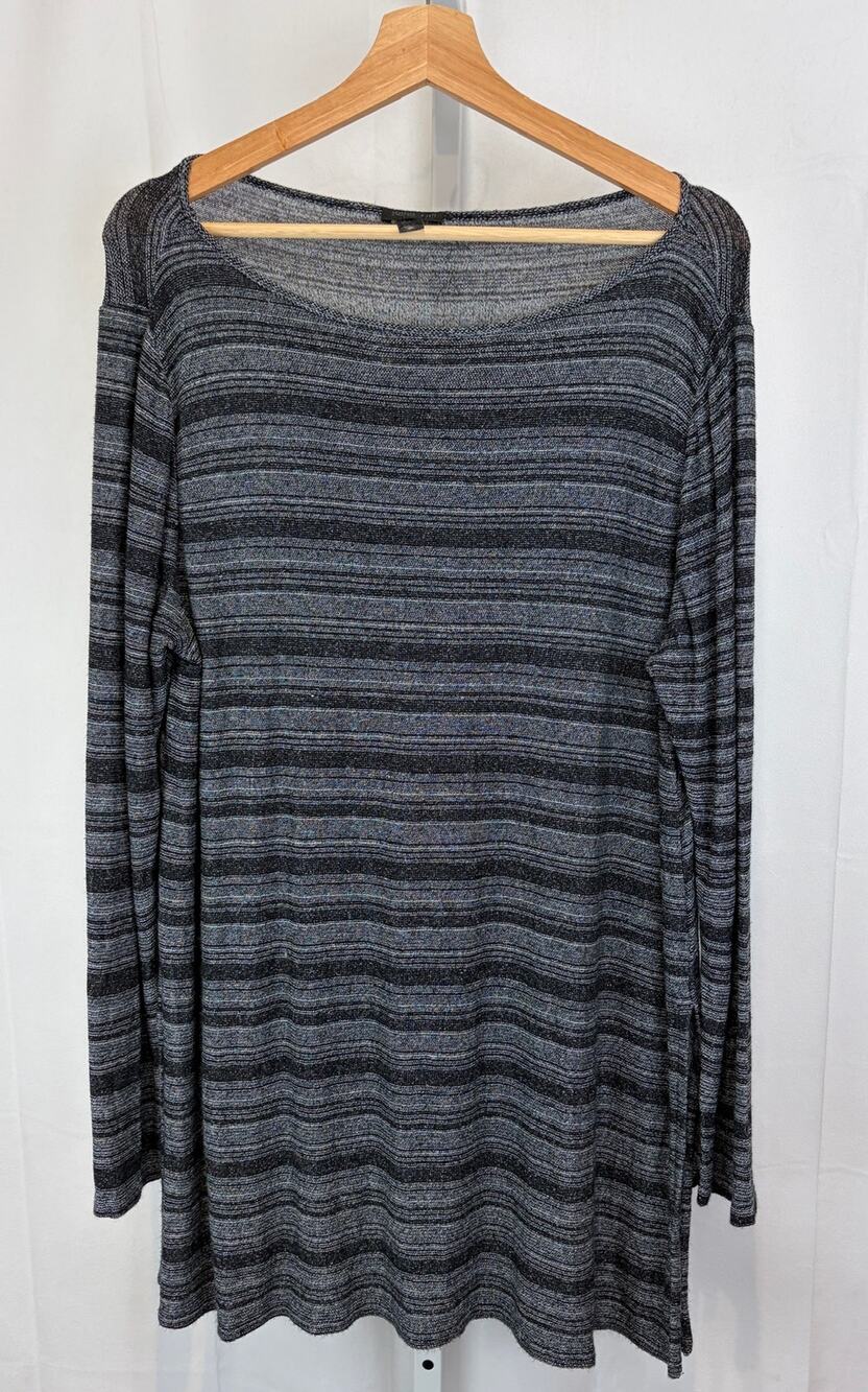J. JILL Wearever Striped Knit Boat Neck Tunic Sweater Long Sleeve Gray Black XL